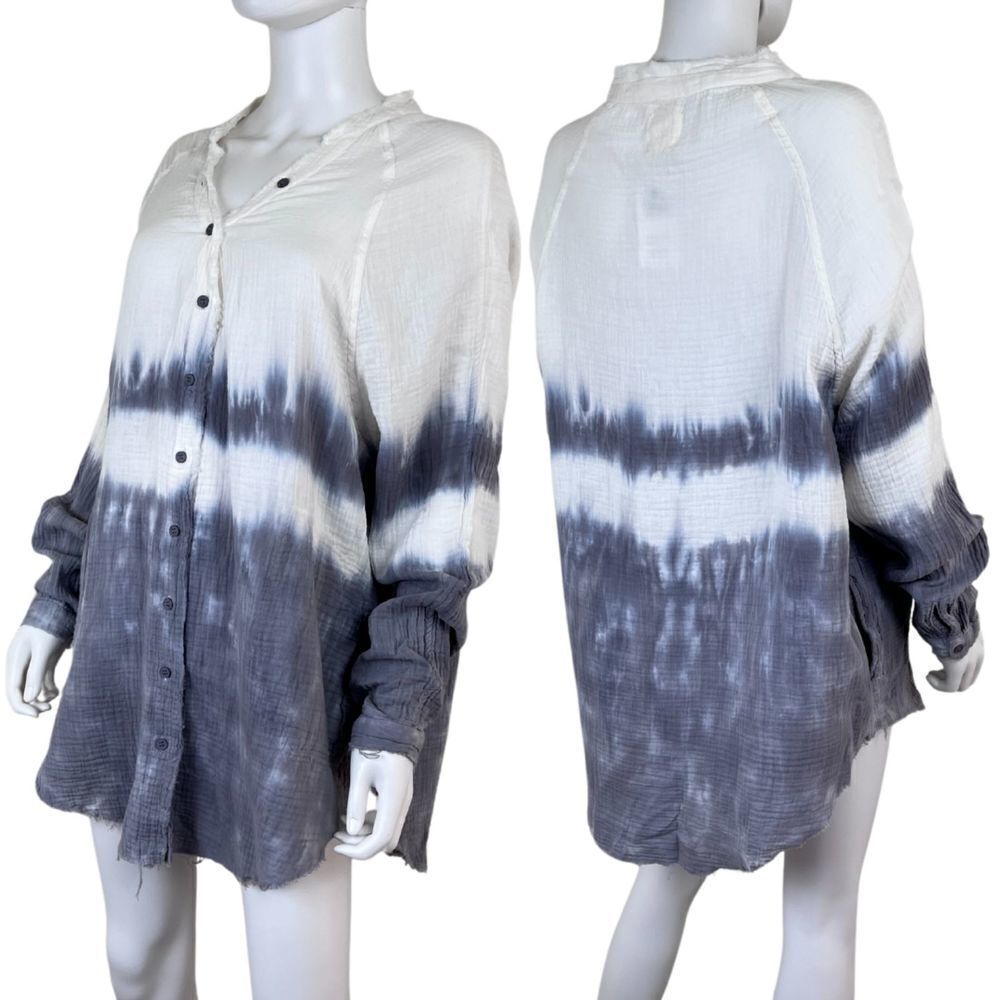 Fantastic Fawn Women Size S Tie Dye Button Up Tunic Cotton Gauzy NEW Top Pocket